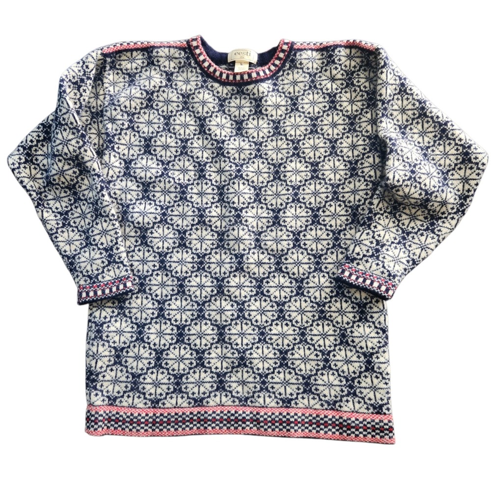 Vintage Eesti Dia Estonia 100% Wool Kihnu Troi Sweater Nordic Folk Pattern M